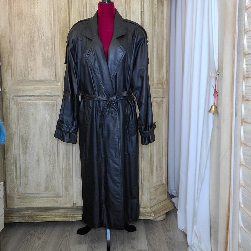 💖Luxurious Full Length Black Leather Trench